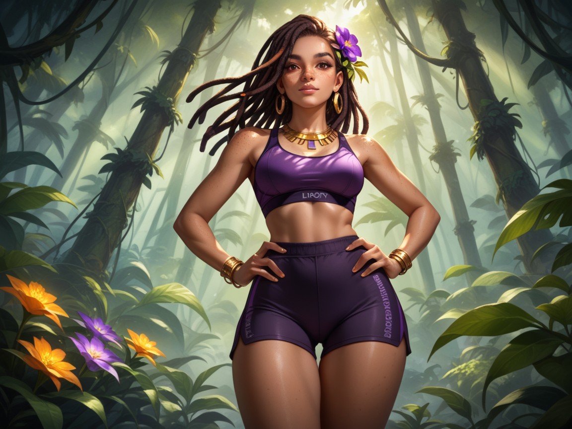 Pelo Pelirrojo, Flower Jewelry, Purple Sporty Shorts With Gold Stripes Hentai IA