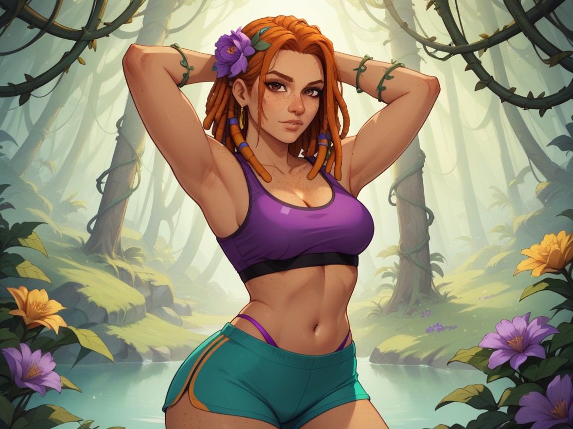 Grinning, Hips Wider Than Chest, Freckles On Face AI Porn