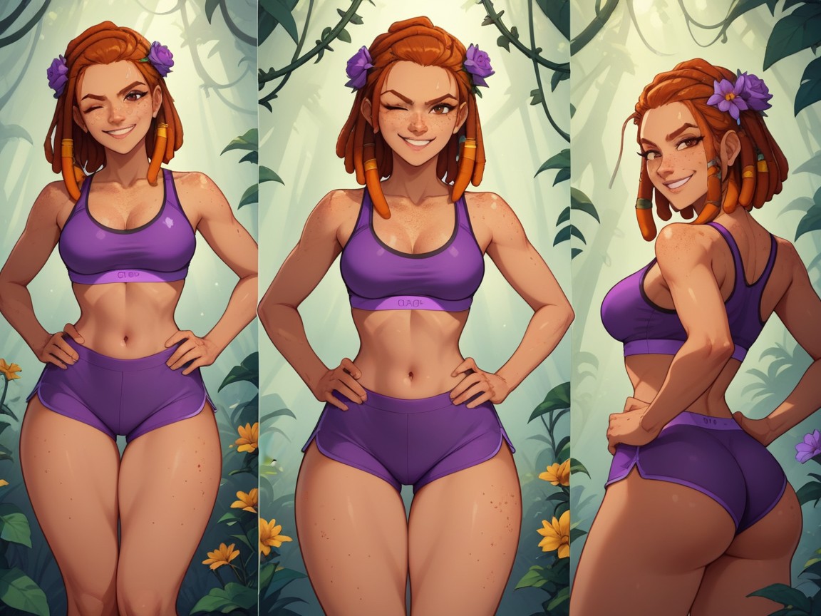Sport Bra, Smug Expression, Purple Tank Top AI Porn