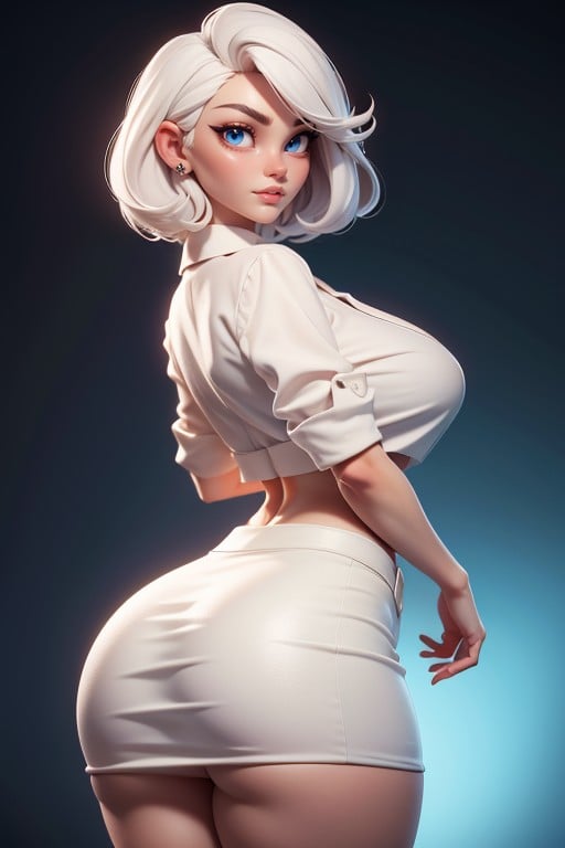 White Hair Bob, Office Shirt, Office Shirt AI Porn