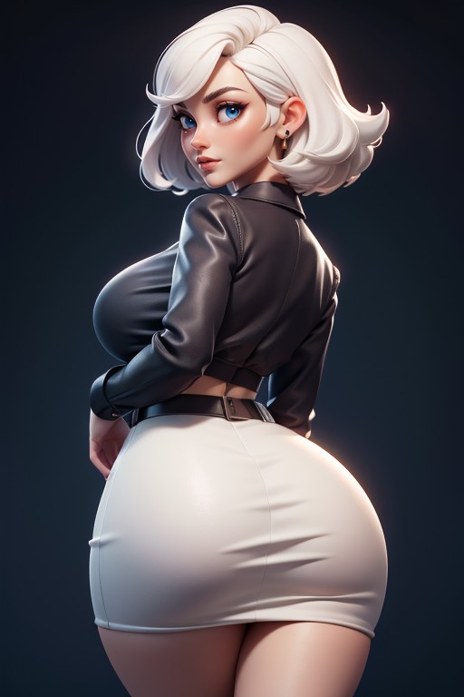 Ass Cheeks Exposed, White Hair Bob, Tall AI Porn
