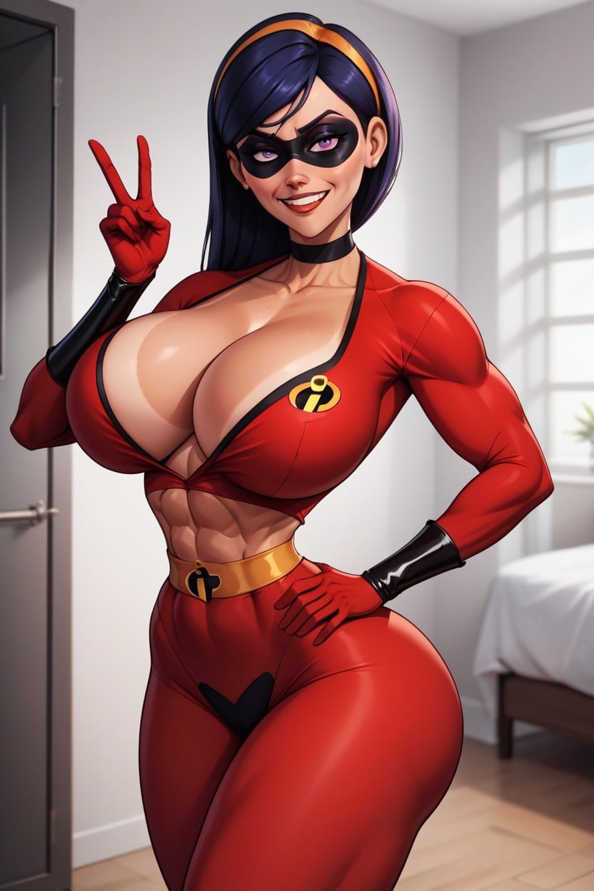 Medium Round Perky Fake Breasts, Extremely Wide Sexy Hips, Violet Parr From The Incredibles AI Porn
