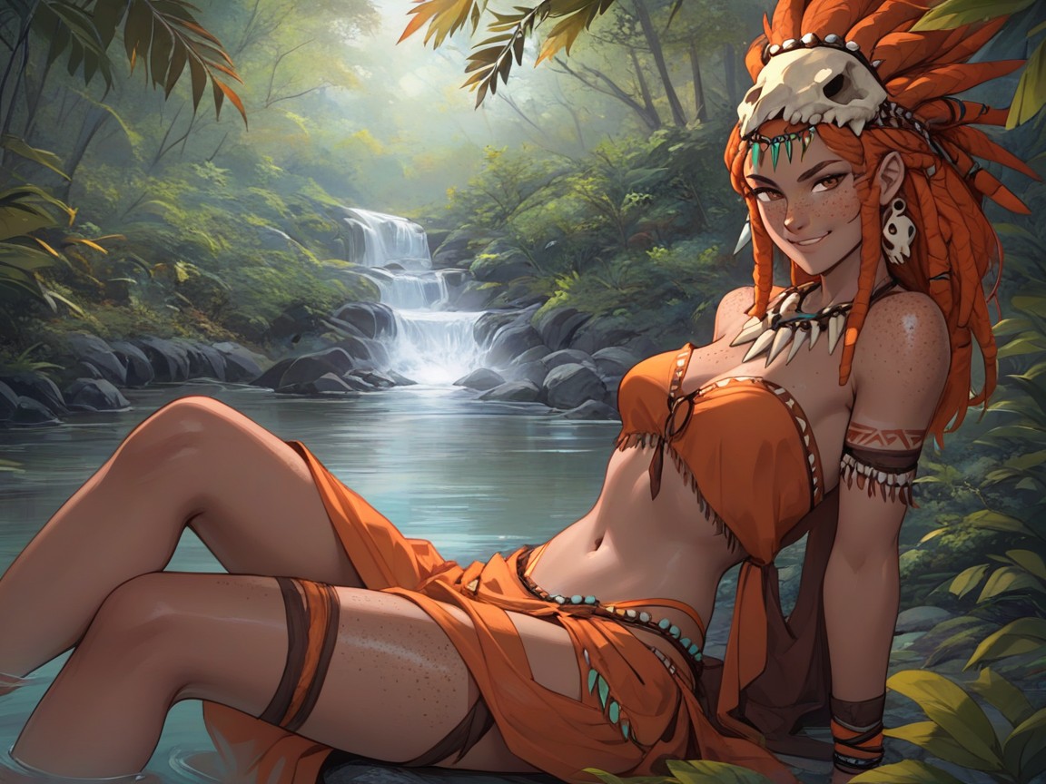 Focus On Woman, Fireflies In Background, Rounded Thighs Latina AI Porn