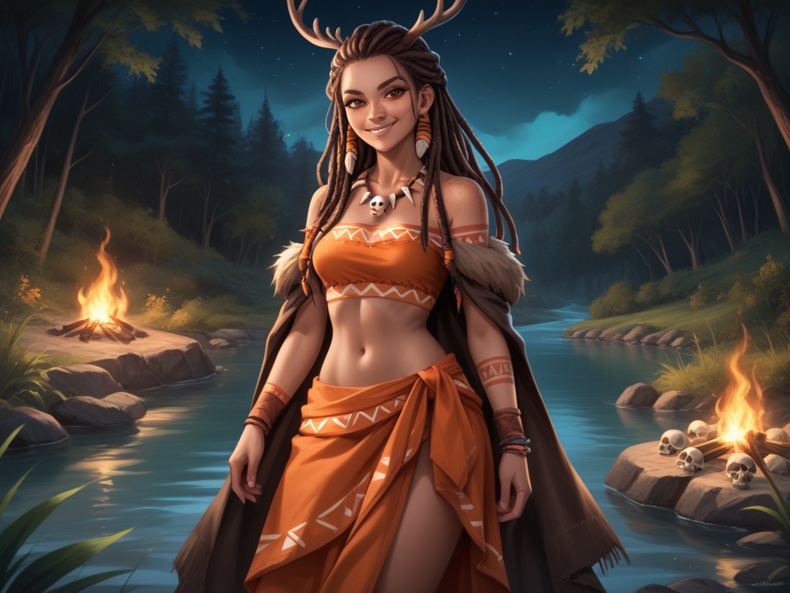 Tribal Jewelry, Ojos Marrones, Medium Breasts Hentai IA
