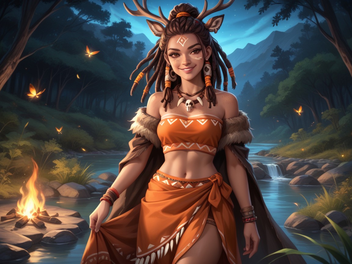 Saturated Colors, Bonfire In Background, Rounded Chest Width Hentai KI Porno