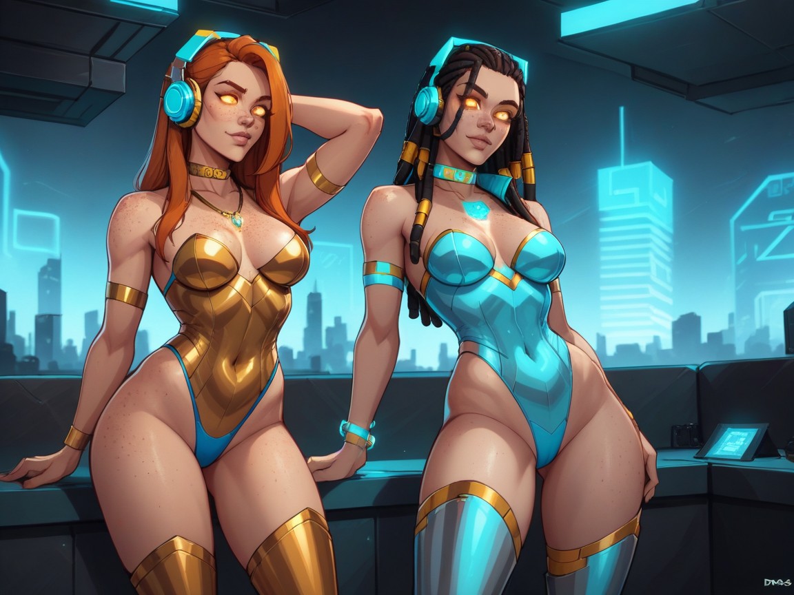 Gold High Boots With Metallic Trim, Rounded Chest Width, Focus On Woman Hentai IA