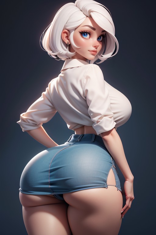 Curvy Hips, Rear View, Extremely White Hair AI Porn