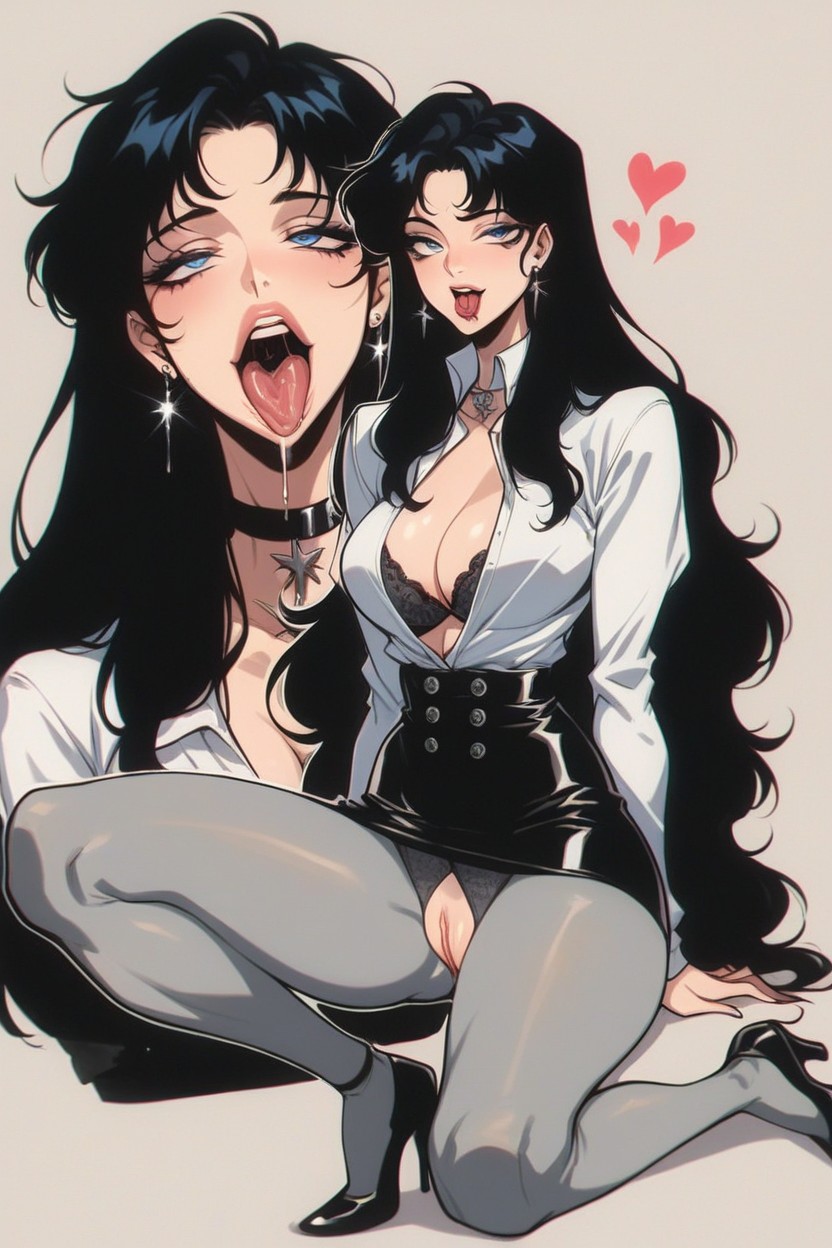 Saliva Dripping, Mouth Agape, Peace Sign Hentai IA