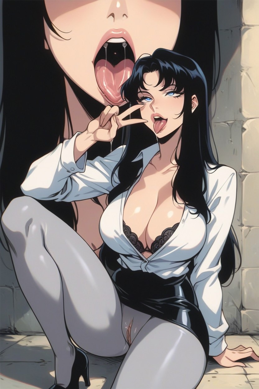 Hourglass Body, Grey Pantyhose, Close Up Face Hentai IA