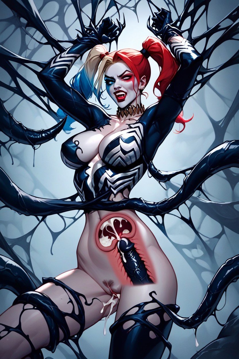 In Mid-air, Corrupted By Venom, Harley Quinndc Comics쉬메일 AI 포르노