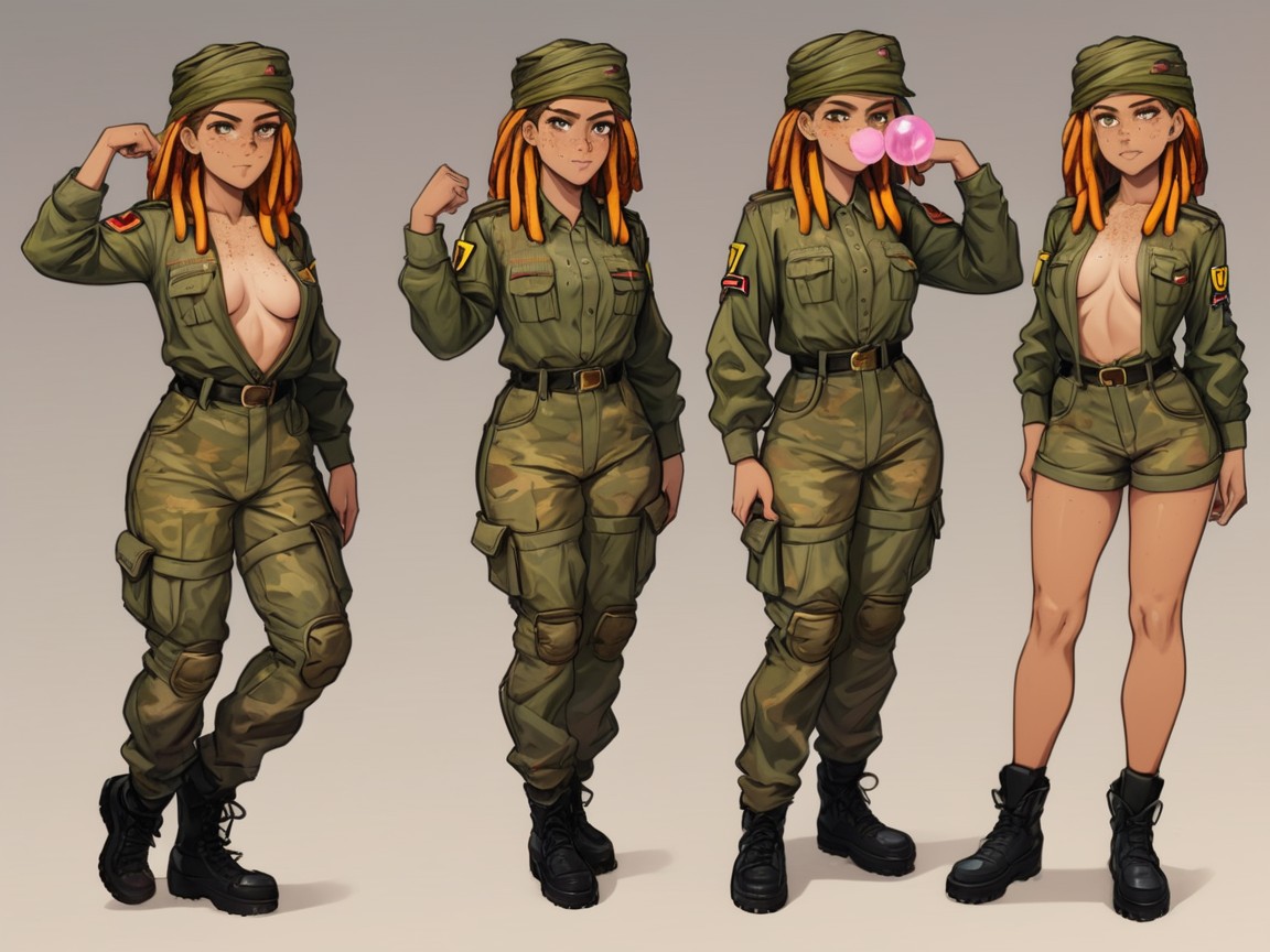 Chewing Bubblegum, Gold Cargo Pants, Camo Gold Bomber Jacket Latina AI Porn