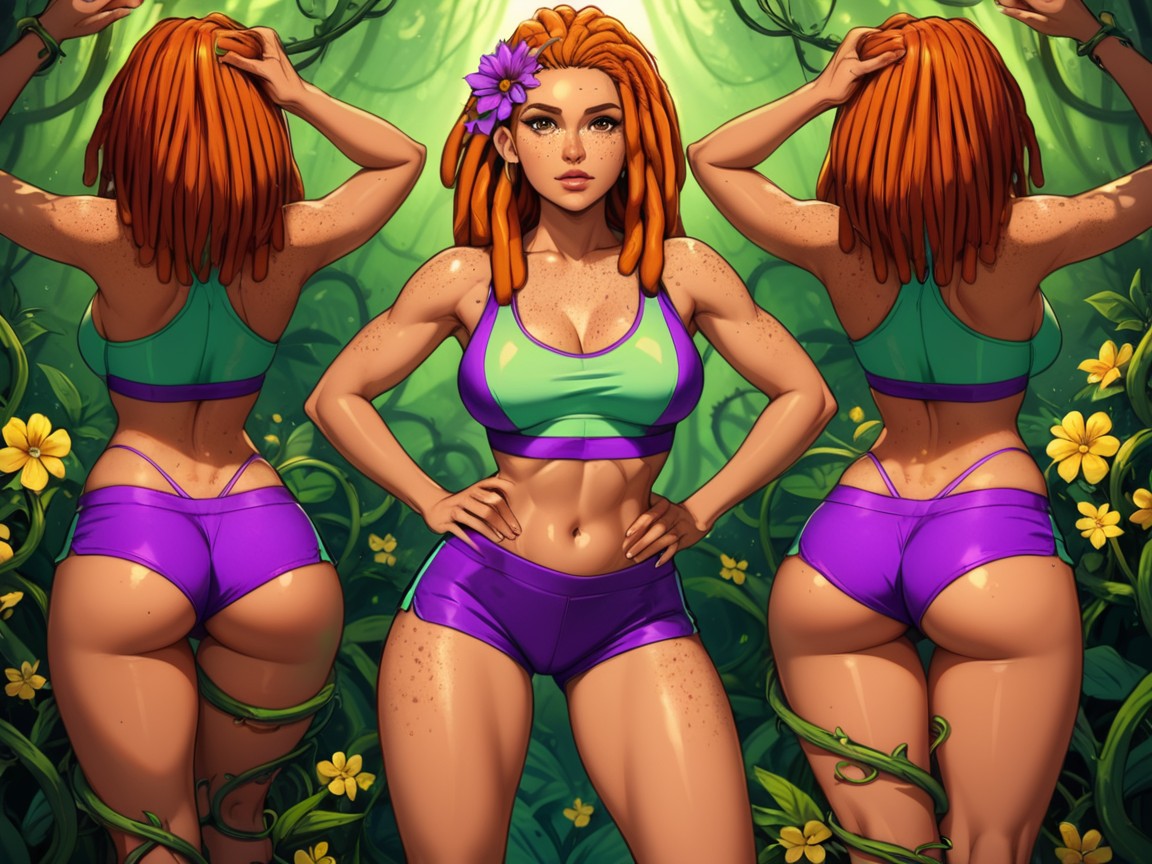 Rounded Wide Hips, 手搭腰, Gigantic Plants In Background 拉丁AI成人