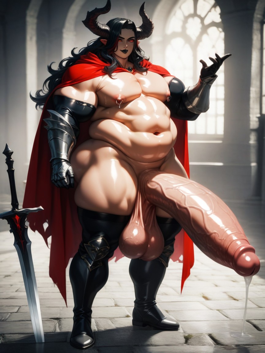 Thick Curvy Body, Extremely Wide Hips, Dark Eyeshadow AI Gay Porn