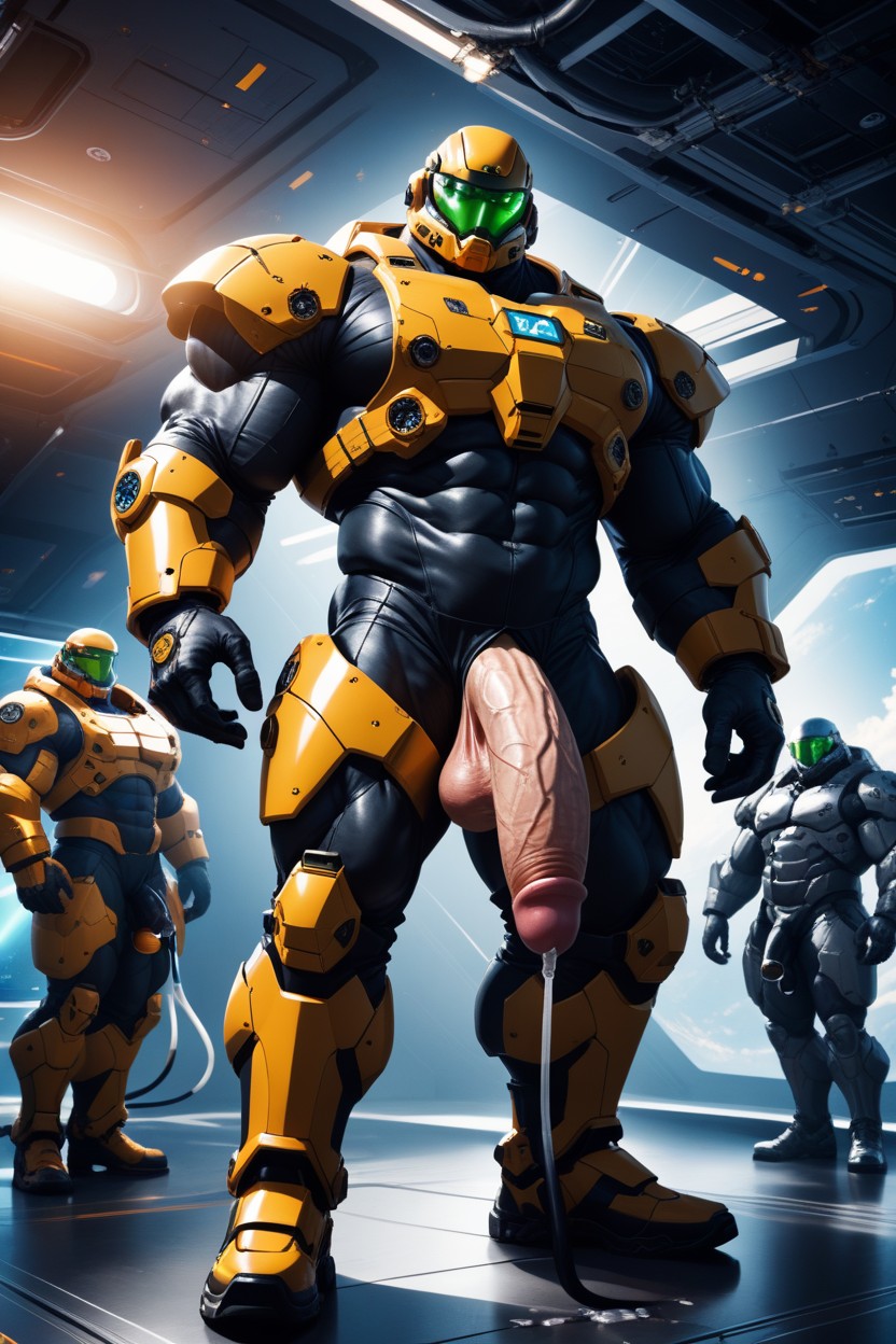 A Lot Of Pre Cum Bodybuilder With Blonde Hair, In A Space Ship, In A Space Ship AI Gay Porn