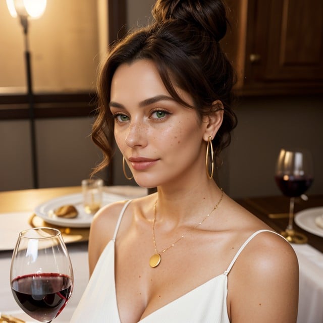 特寫照片, White Sommer Dress, The Table Is A Plate With Spaghetti Carbonara And A Glass Of Red Wine And A Glass Of Watersites.postSEOTitles