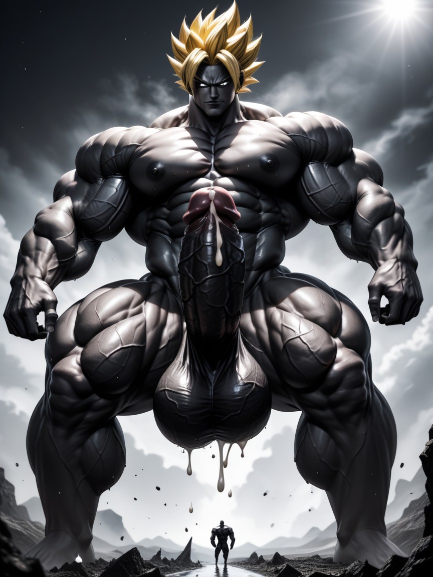 Naked, Ultra Hyper Muscle, Huge Testicles AI Gay Porn