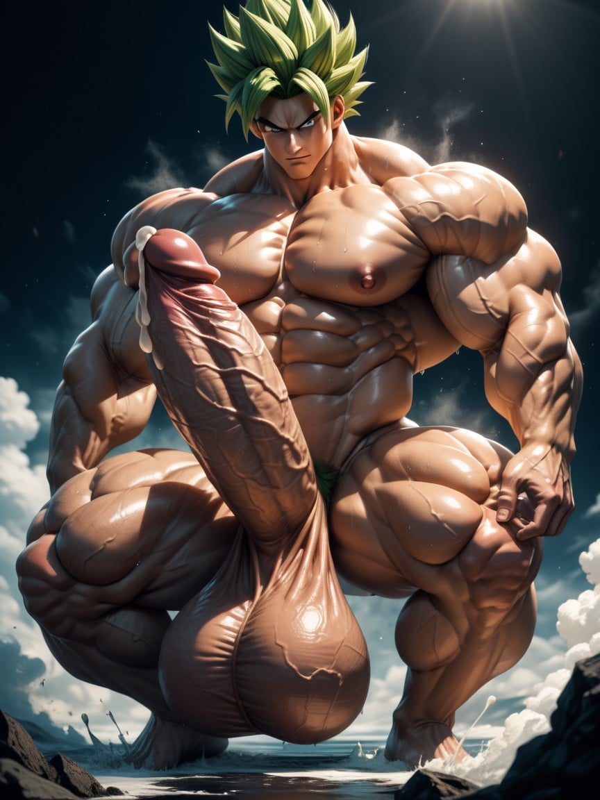 Extreme Proportions, Green Hair, Cum Dripping AI Gay Porn