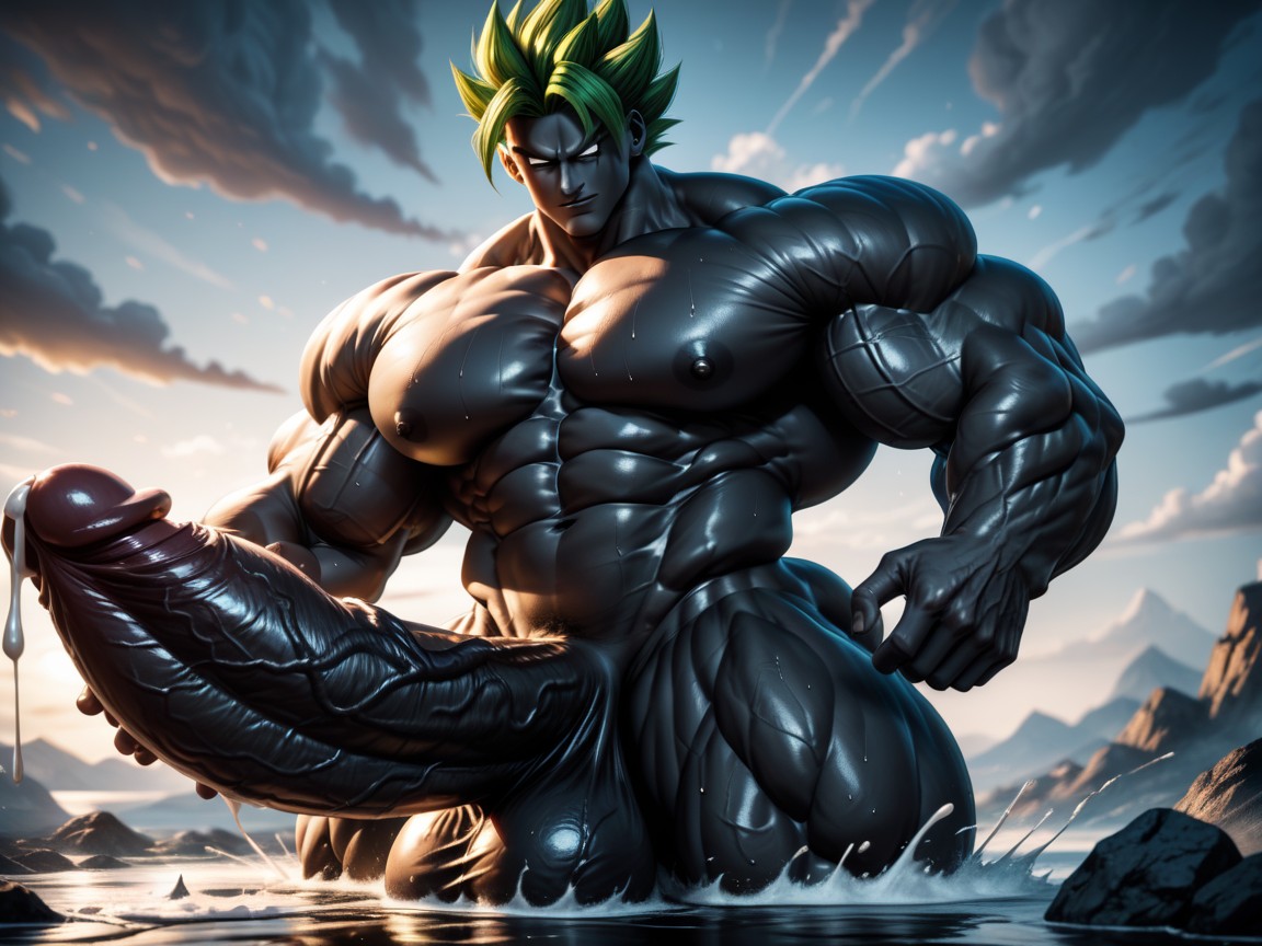 Super Saiyan, Noir, Hyper Muscular Body Porno IA Gay