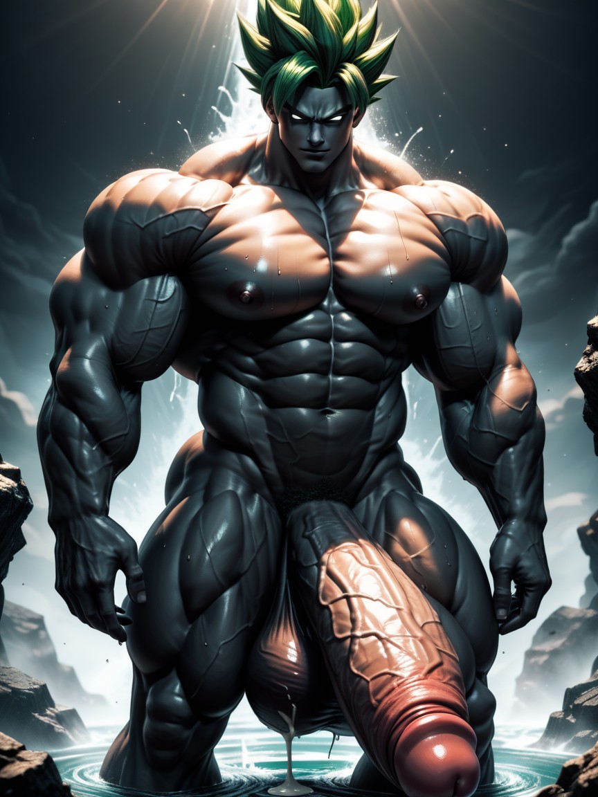 Broly, Huge Testicles, Hyper Muscular Body AI Gay Porn