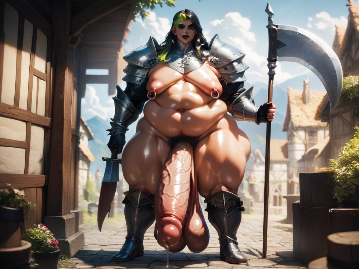 Gigantic, Feminine Facial Features, Black Lipstick AI Gay Porn