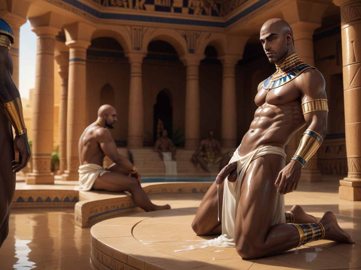 One Kneeling, Egyptian Head Covering, Skin AI Gay Porn