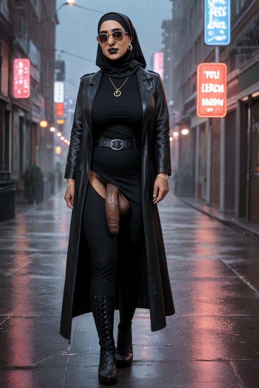 Walking, Black Pants, Arab Black Hijab Shemale AI Porn