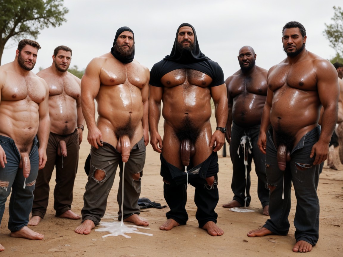 Hairy Chest, Puddles Of Cum On The Ground, Tens Of Chubby Hairy Bearded Black Africans AI Gay Porn