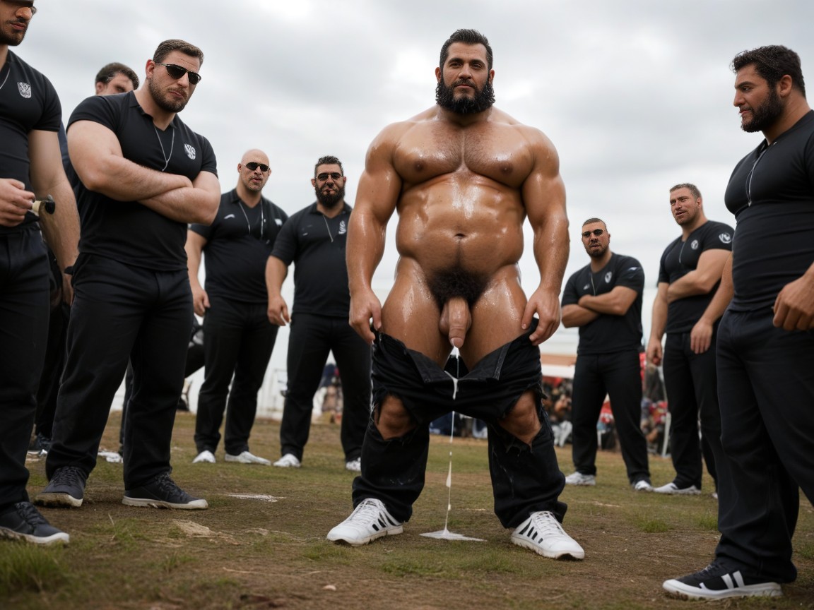 Oiled Skin, Paunchy Hairy Bearded Black Africans, Sweaty AI Gay Porn