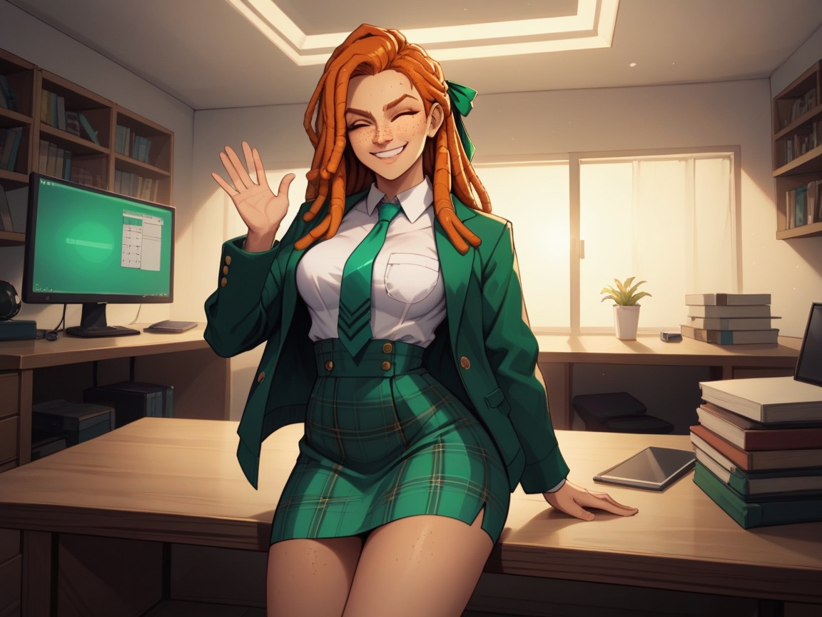 Study Room Background, Woman Waving, Low Torso Height Hentai IA