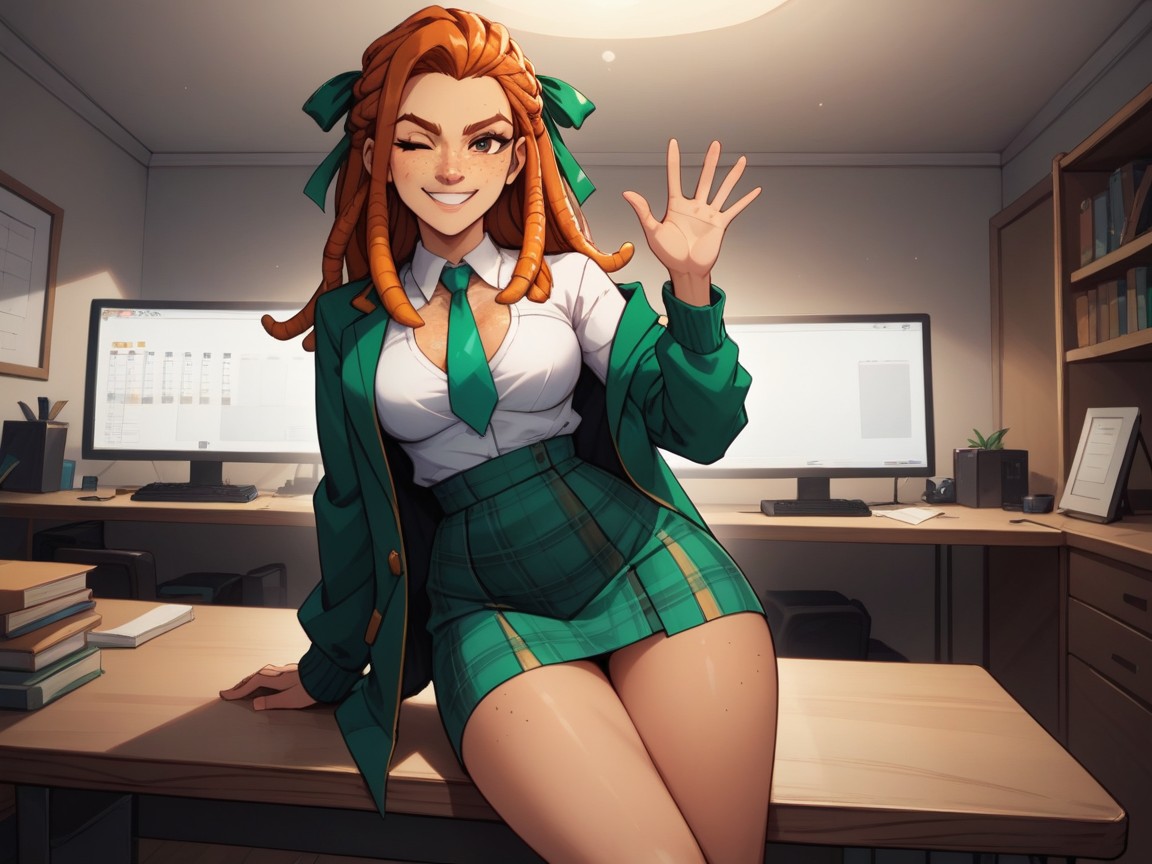 Freckles On Breasts, Green Hair Ribbon, Green Uniform Jacket Hentai IA