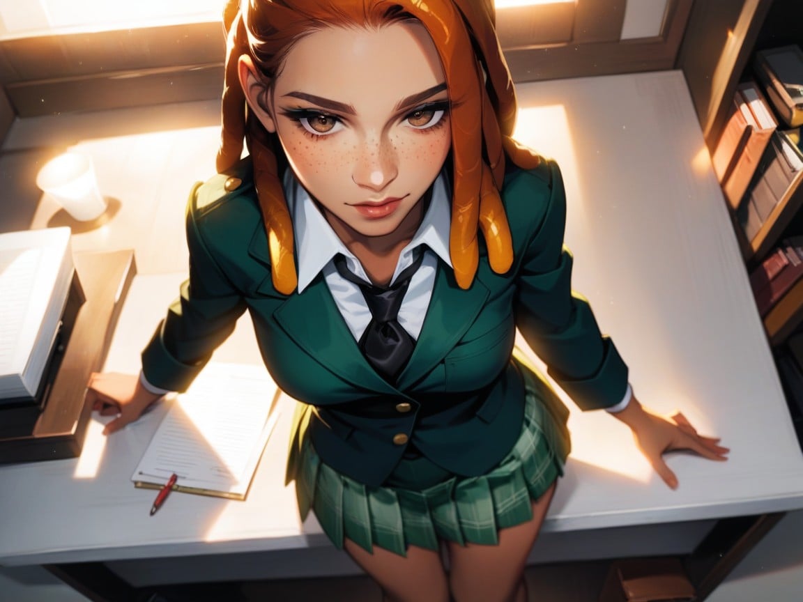 Dreadlocks Ginger, High Gold Socks With Green Stripes, Medium Breasts AI Porn