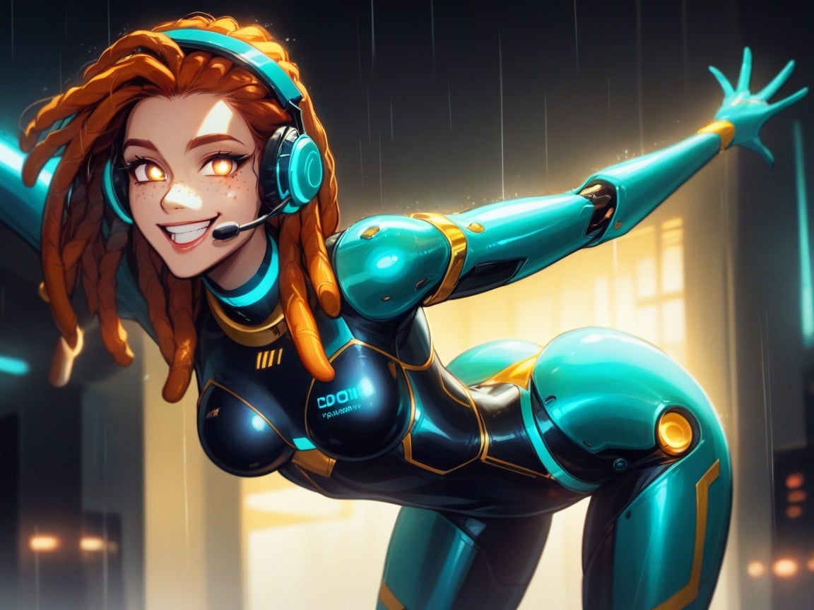 Focus On Woman, Pretty Face, Droids In Background AI Porn