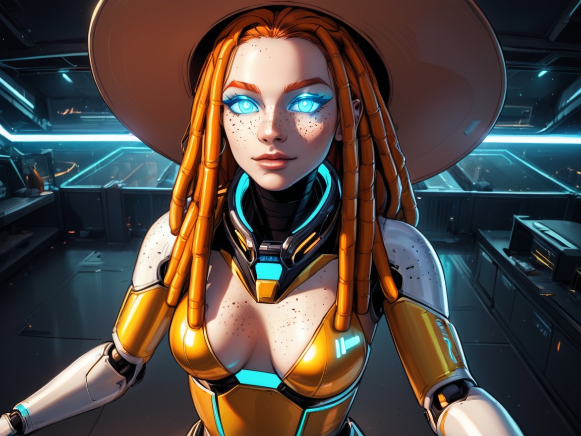 Robot Singer Cosplay, 중간 엉덩이, Droids In Background 라틴 AI 야짤