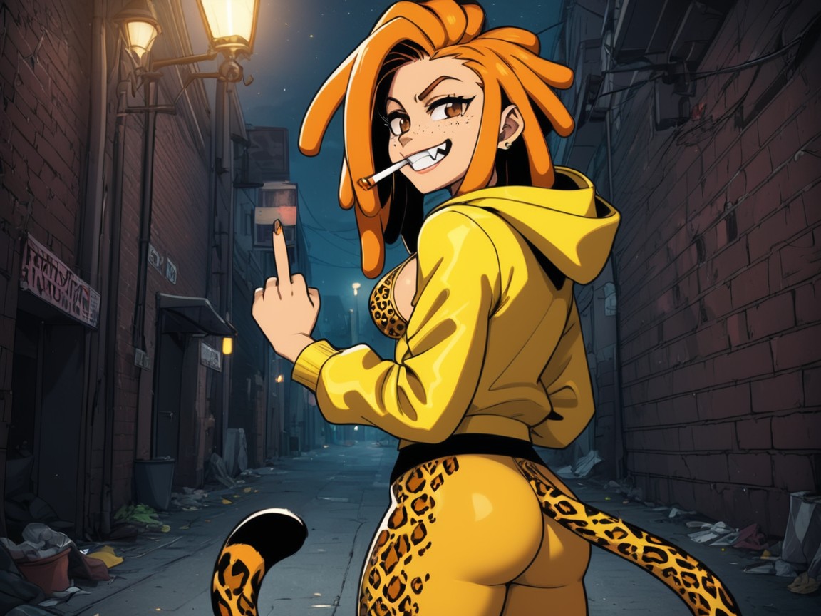 Gold Leopard Print Hooded Jacket With Fur Trim, High Color Contrast, Freckles On Face Latina AI Porn