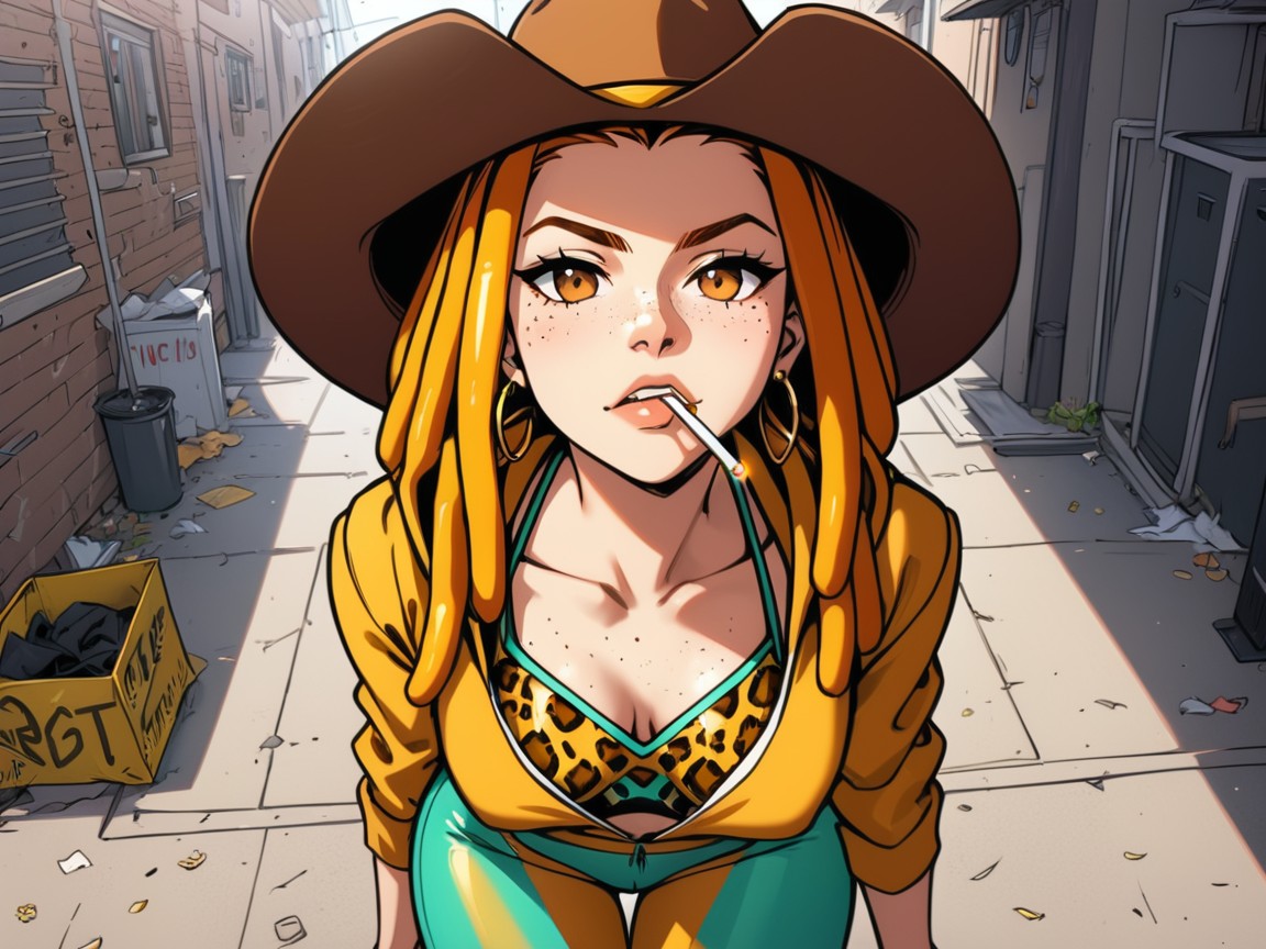 Ginger, Top Down, Dark Alleyway Background Latina AI Porn
