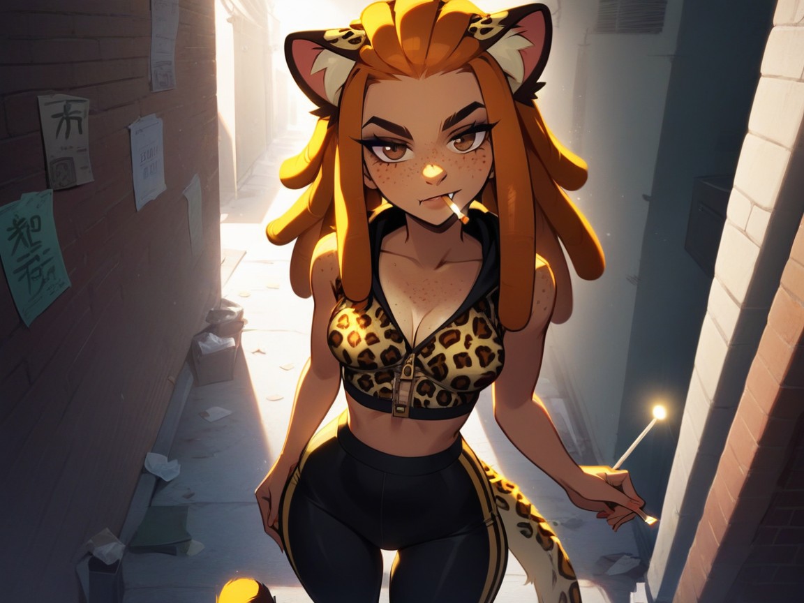 Chest And Hips Proportionate, Dark Alleyway Background, Soleado Porno IA