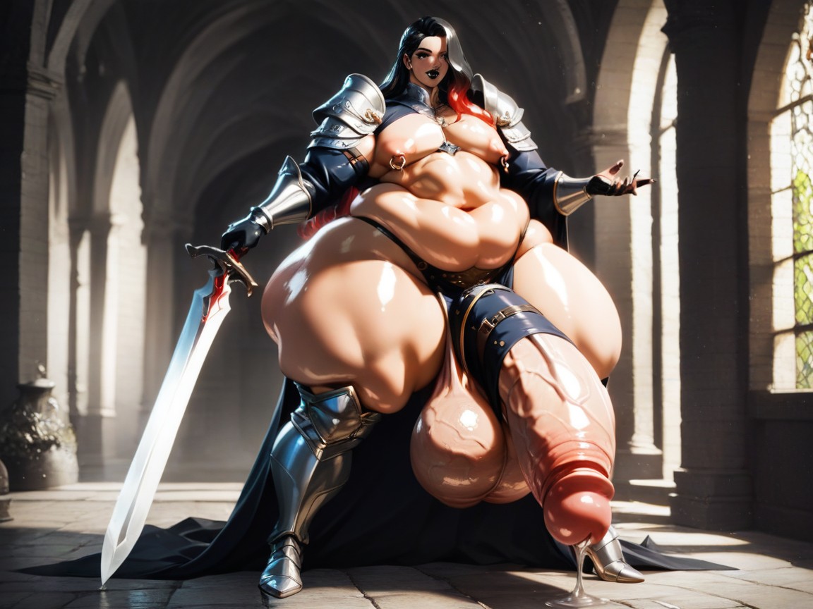 Black Hair With Red Highlights, Fat, Extremely Veiny Penis AI Gay Porn