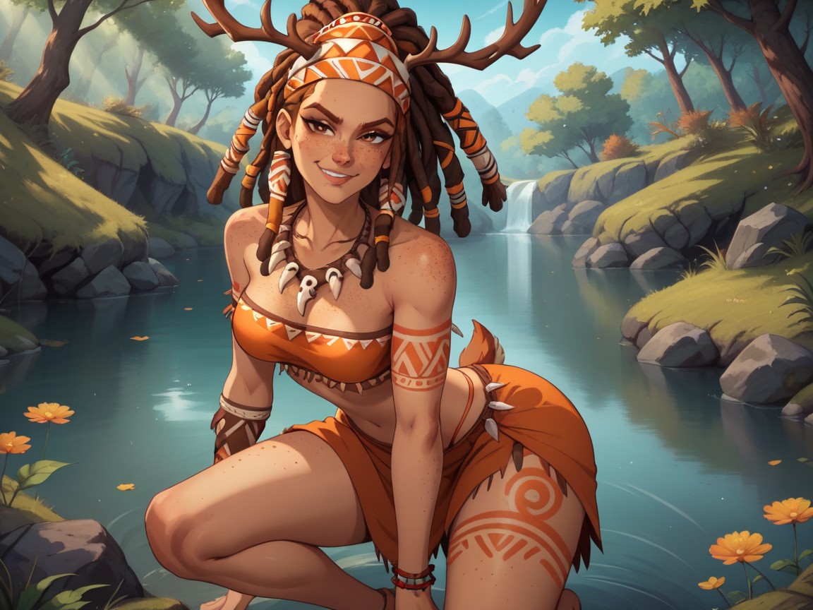 Rounded Wide Hips, Brown Eyes, Dreadlocks Ginger Hentai AI Porn
