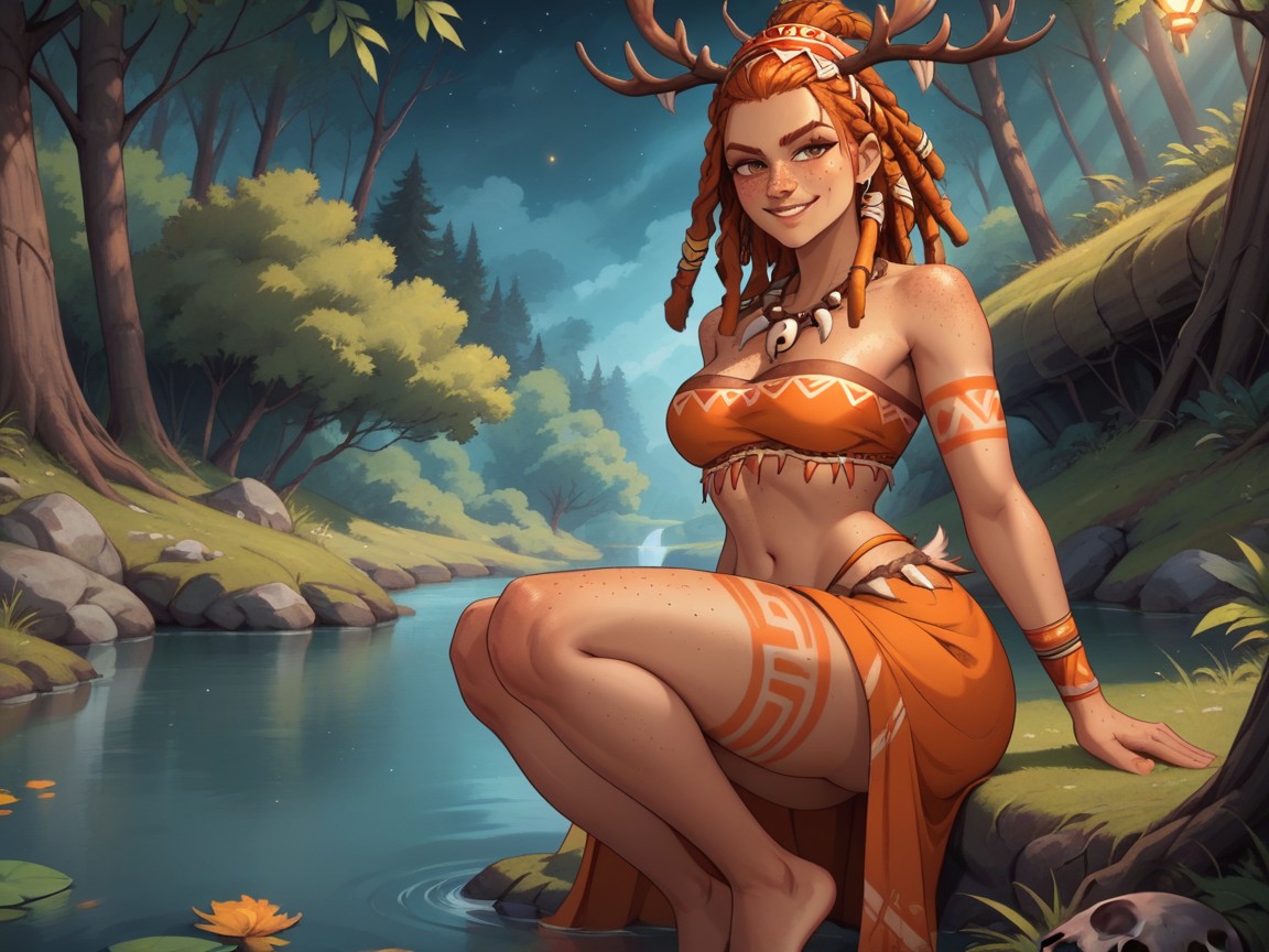 Rounded Chest Width, Pretty Face, Tribal Wear Hentai AI Porn