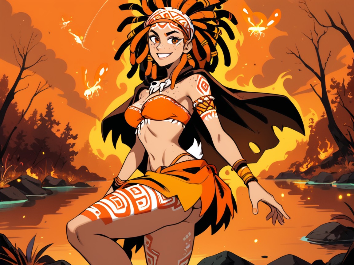 Dark Night Sky, Bonfire In Background, Rounded Shoulders Porno IA latina