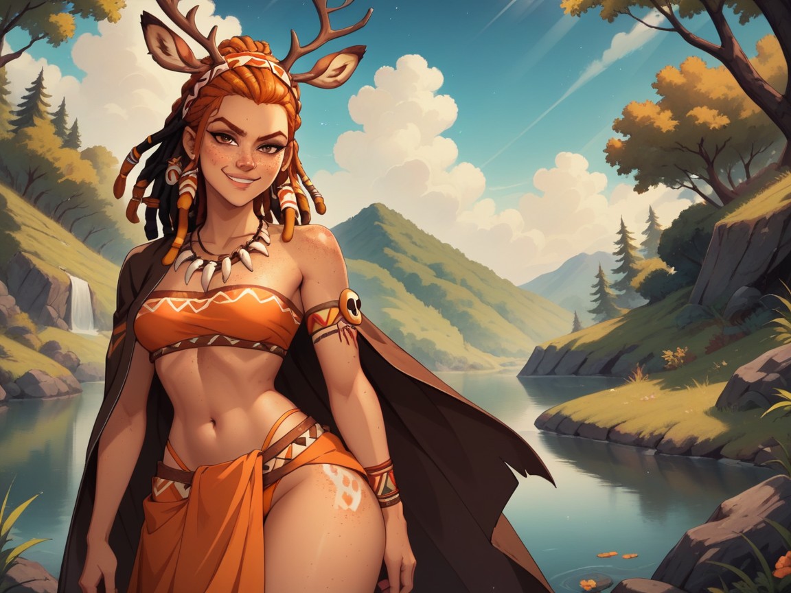 Rounded Breast Width, Skull Necklace, Orange Sarong Hentai IA