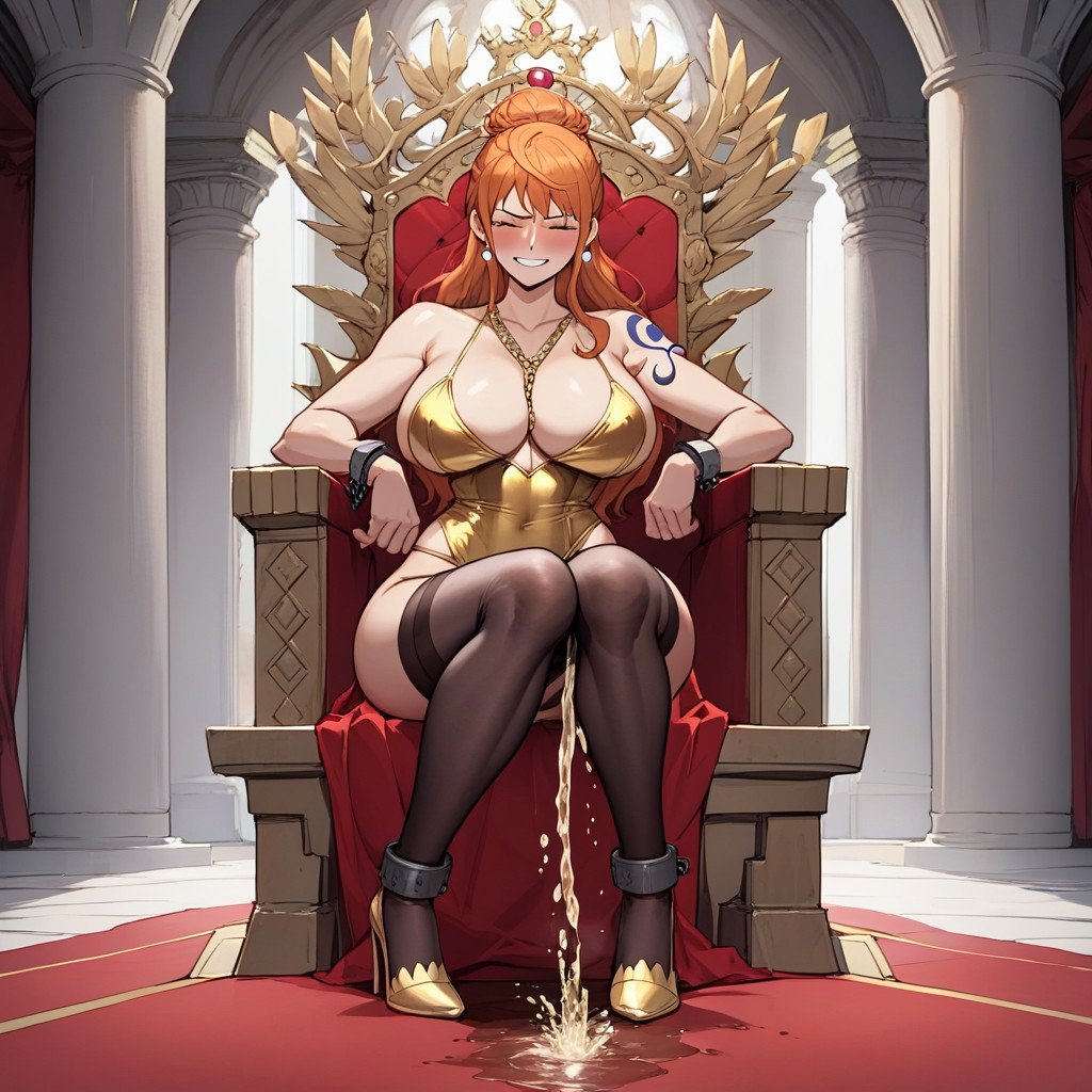 Large Rounded Ass, Chained To Throne, Nami From One Piece Squatting In Front Of ThroneHentai IA