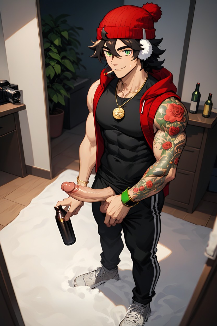 Low Fascinating Body, White Bracelet, Erection AI Gay Porn
