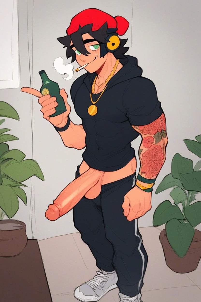 Low Fascinating Body, Red Azteca Plants Tattooed, Large Hair AI Gay Porn