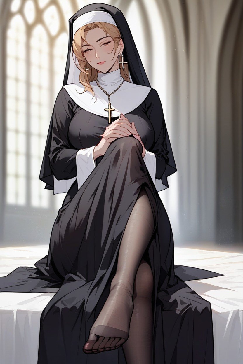 Nun, Accurate Anatomy, Zoom On FeetヘンタイAIポルノ