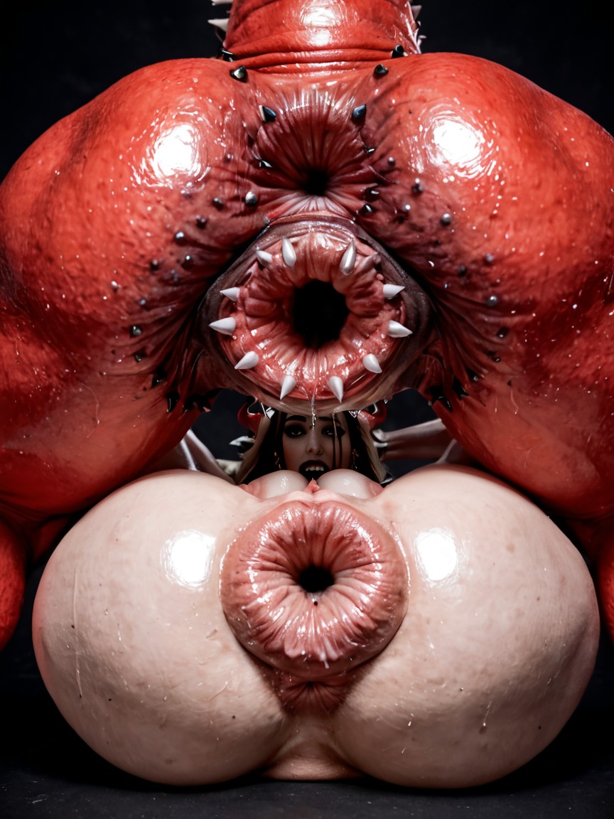 Scary Dark Ethereal Alien Glowing Background, Realistic, Giant Black Spiky Ovipositor Huge Extreme Instertion Porno IA