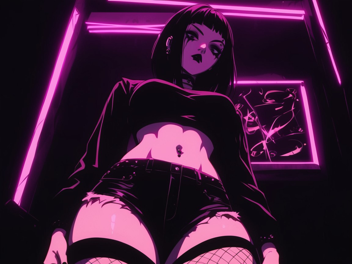 Pechos Medianos, Black Thigh High Socks With White Stripes, Goth Porno IA