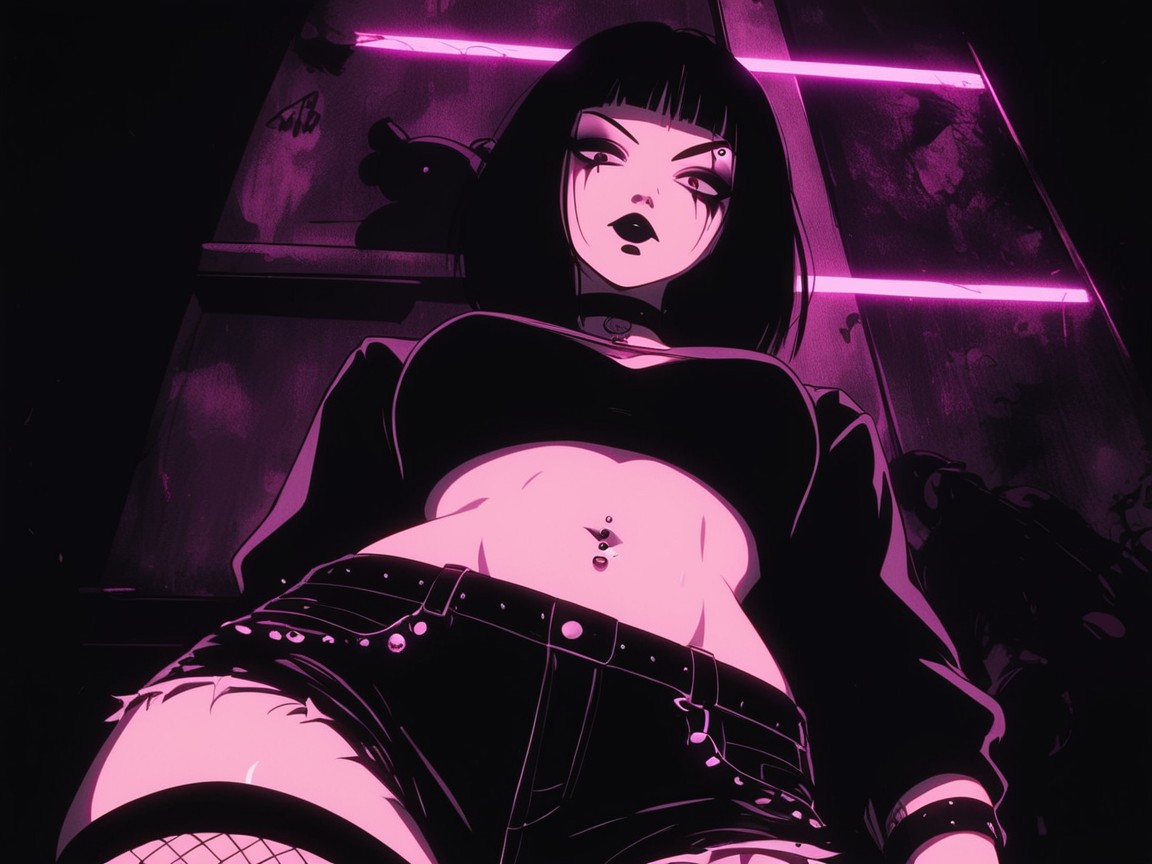 Pechos Medianos, Goth, Foggy Background Porno IA