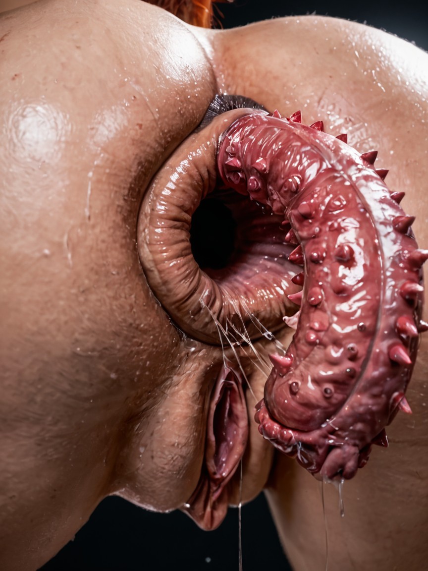Hyper, Scary Dark Ethereal Alien Glowing Background, Barbed Monster Ovipositor Porno IA