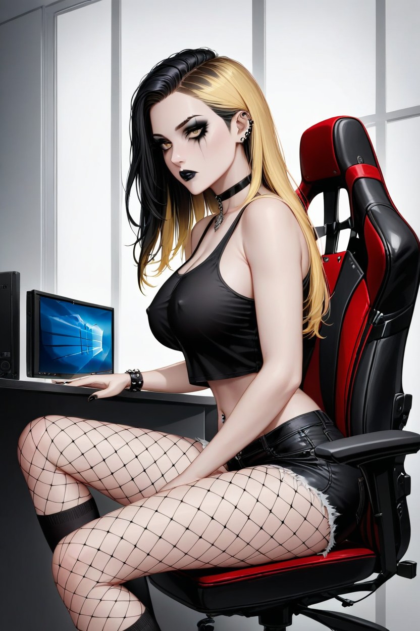 Black Tail, Goth Makeup, Gaming Chair Hentai AI Porn